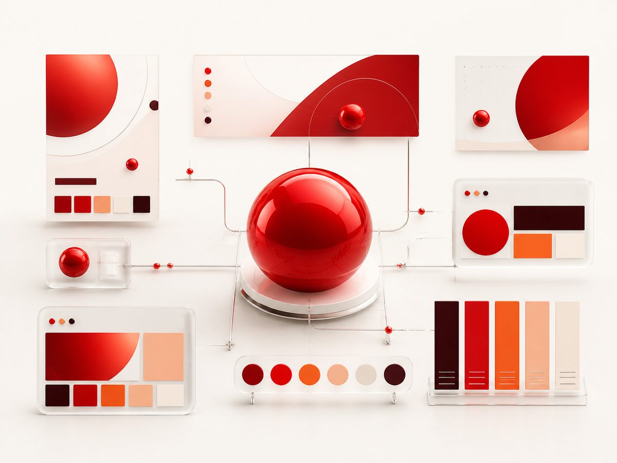 Abstrakte Darstellung eines konsistenten Brand Designs über verschiedene Medien Abstrakte Darstellung eines konsistenten Brand Designs über verschiedene Medien