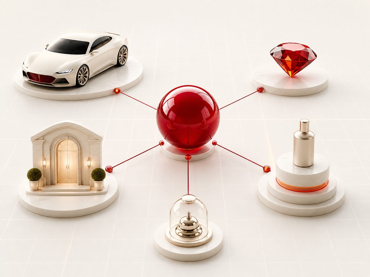 Abstrakte SQUAREMOON Darstellung für Luxusmarketing mit Premiumfahrzeug, Schmuck, Hotellerie und hochwertigem Produktdesign