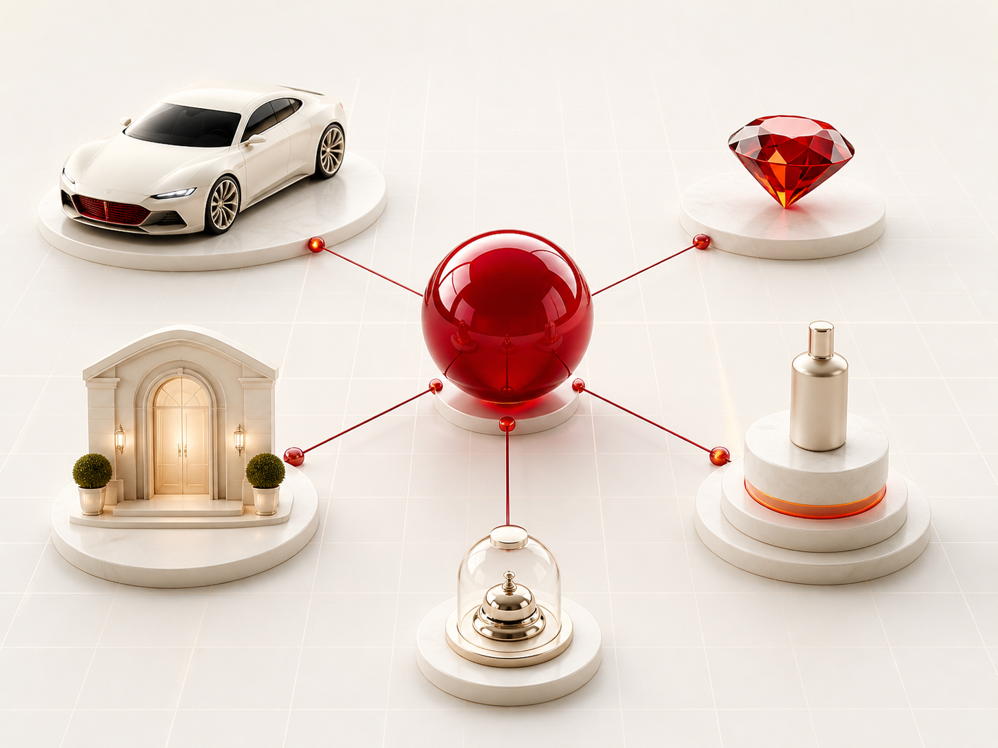Abstrakte SQUAREMOON Darstellung für Luxusmarketing mit Premiumfahrzeug, Schmuck, Hotellerie und hochwertigem Produktdesign
